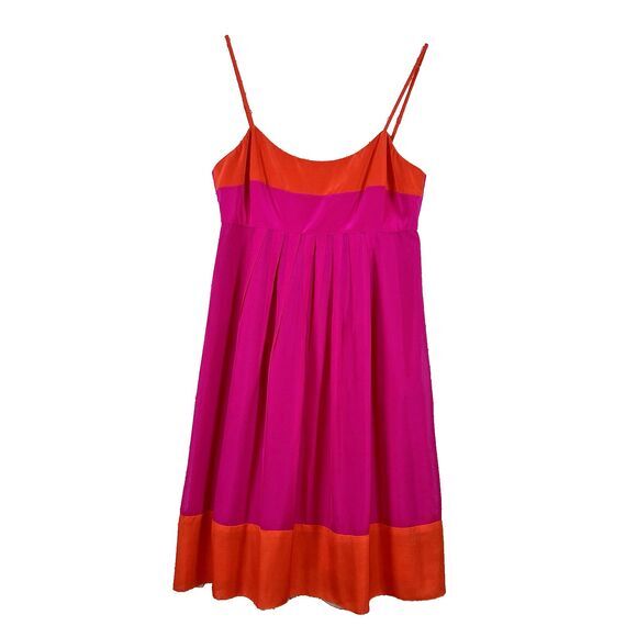 Shoshanna Short Dress 8 Hot Pink Orange Silk Color‎ Block Empire Waist - Picture 2 of 11